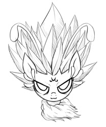 Size: 681x819 | Tagged: safe, artist:frankier77, seabreeze, breezie, it ain't easy being breezies, :3, bust, glare, head, majin, majin seabreeze, mind control, monochrome, portrait, possessed, smiling, solo, super saiyan, vegeta, voice actor joke