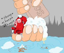 Size: 794x660 | Tagged: safe, artist:artist-kun, fluffy pony, abandoned, bath, bath time, chirping, disembodied hand, fluffy pony foal, solo