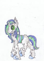 Size: 763x1048 | Tagged: safe, artist:mylittlepeasant, oc, oc only, oc:prince penstroke, changeling, hybrid, changeling oc, offspring, solo, unshorn fetlocks