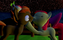 Size: 1600x1024 | Tagged: safe, artist:viranimation, apple bloom, button mash, 3d, buttonbloom, female, gmod, kissing, male, shipping, straight