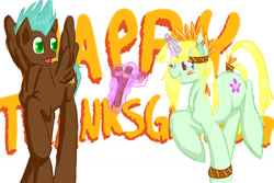 Size: 1500x1000 | Tagged: safe, artist:pianoharp, oc, oc only, pegasus, pony, unicorn, magic, native american, thanksgiving