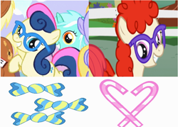 Size: 780x558 | Tagged: safe, edit, edited screencap, screencap, bon bon, cloud kicker, lyra heartstrings, meadow song, sweetie drops, twist, pinkie pride, aunty bonny, comparison, cutie mark, mind blown, twisted bon bon, what a twist, younger