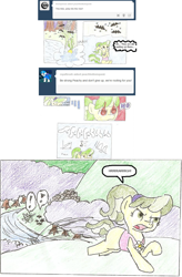 Size: 930x1422 | Tagged: safe, artist:ficficponyfic, chickadee, ms. peachbottom, cyoa, cyoa:peachbottom's quest, traditional art