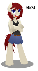 Size: 1020x1915 | Tagged: safe, artist:jade meteor, oc, oc only, oc:wehpon, anthro, anthro oc, clothes, skirt, solo, weh, wehpon