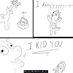 Size: 3200x3200 | Tagged: safe, artist:pdude, spike, twilight sparkle, twilight sparkle (alicorn), alicorn, dragon, pony, comic, crying, dead inside, faic, humor, low quality, parody, prank, sad, stylistic suck, wat, why