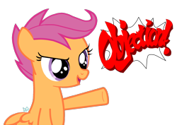 Size: 1550x1100 | Tagged: safe, scootaloo, ace attorney, objection, simple background, solo, transparent background