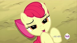 Size: 1920x1080 | Tagged: safe, screencap, apple bloom, somepony to watch over me, all new, hub logo, lidded eyes, out of context, solo