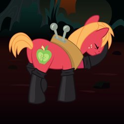 Size: 2000x2000 | Tagged: safe, artist:aquaticneon, edit, big macintosh, earth pony, pony, somepony to watch over me, big backintosh, big macintosh's yoke, facehoof, fireproof boots, male, plot, solo, stallion, stupid sexy big macintosh