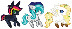 Size: 1024x420 | Tagged: safe, artist:ivyhaze, oc, oc only, oc:cobalt tangle, oc:psycha, earth pony, hybrid, pegasus, pony, earring, female, freckles, hat, leaf, leaves, mare, mud, solo