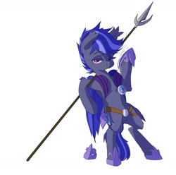 Size: 1280x1271 | Tagged: safe, artist:archer, oc, oc only, oc:night watch, bat pony, pony, armor, bedroom eyes, drunk, night guard, solo, spear, weapon