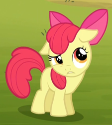 Size: 630x700 | Tagged: safe, screencap, apple bloom, earth pony, pony, somepony to watch over me, apple bloom's bow, female, red mane, solo, yellow coat