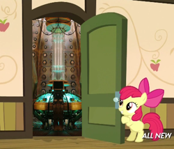 Size: 425x363 | Tagged: safe, apple bloom, somepony to watch over me, 2014, apple closet, door, exploitable meme, meme, solo, tardis