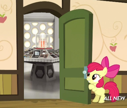 Size: 425x363 | Tagged: safe, apple bloom, somepony to watch over me, apple closet, door, exploitable meme, meme, solo, tardis