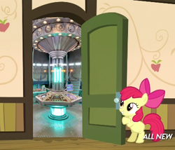 Size: 425x363 | Tagged: safe, apple bloom, somepony to watch over me, apple closet, exploitable meme, meme, solo, tardis