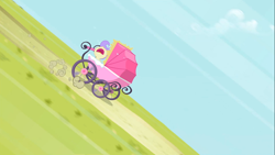 Size: 1366x768 | Tagged: safe, screencap, cream puff, the mysterious mare do well, baby carriage, foal, solo