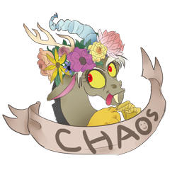 Size: 1250x1200 | Tagged: safe, artist:tenderlumpkins, discord, draconequus, floral head wreath, male, solo