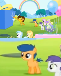 Size: 498x618 | Tagged: safe, screencap, cheese sandwich, dinky hooves, first base, noi, tornado bolt, pinkie pride, colt