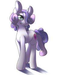 Size: 1600x2028 | Tagged: safe, artist:sourspot, sweetie belle, bedroom eyes, cutie mark, hair over one eye, older, simple background, solo, the cmc's cutie marks, white background