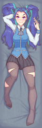 Size: 590x1769 | Tagged: safe, artist:figgot, aria blaze, human, body pillow, body pillow design, clothes, humanized, school uniform, schoolgirl, solo, starswirl academy, starswirl academy uniform, torn clothes