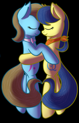 Size: 424x661 | Tagged: safe, artist:scramjet747, beauty brass, fiddlesticks, apple family member, bowtie, couple, cuddling, female, fiddlebrass, heart, lesbian, shipping, snuggling