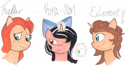 Size: 1533x809 | Tagged: safe, artist:solratic, oc, oc only, oc:eilemonty, oc:feather, pegasus, pony, unicorn, coffee, eilemonty, ponysona, rina, rina-chan, singers, sketch, voice actor