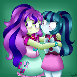 Size: 1024x1024 | Tagged: safe, artist:queentigrel, sonata dusk, oc, oc:sonatashy, equestria girls, hug