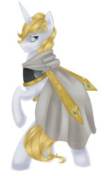 Size: 698x1143 | Tagged: safe, artist:nalenthi, prince blueblood, armor, cloak, clothes, solo, sword