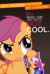 Size: 600x899 | Tagged: safe, scootaloo, chicken, meme, parody, scootachicken, we're a culture not a costume