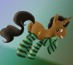 Size: 800x715 | Tagged: safe, artist:kyle23emma, oc, oc only, oc:motion spark, pony, unicorn, clothes, plot, socks, solo, striped socks