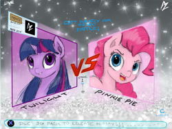 Size: 1024x768 | Tagged: safe, artist:aer0 zer0, derpibooru import, pinkie pie, twilight sparkle, earth pony, pony, fighting is magic 2, playstation 4, versus, versus screen