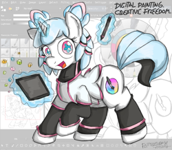 Size: 1280x1114 | Tagged: safe, artist:flutterthrash, pony, unicorn, krita, mascot, pen, ponified, tablet, wingding eyes