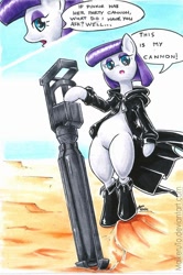 Size: 728x1096 | Tagged: safe, artist:maikeruto, maud pie, pony, bipedal, black rock shooter, cannon, comic, crossover, gun, solo, traditional art