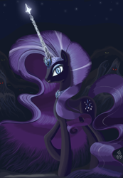 Size: 1800x2600 | Tagged: safe, artist:warfost, derpibooru import, nightmare rarity, glowing horn, solo