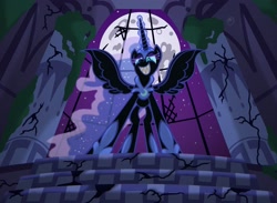 Size: 3308x2415 | Tagged: safe, artist:template93, nightmare moon, castle, magic, moon, solo