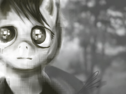 Size: 1260x938 | Tagged: safe, artist:spriterjrda, oc, oc only, earth pony, pony, dark hair, depression, grayscale, male, monochrome, nine inch nails, ponified, sad, solo, teary eyes, trent reznor