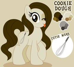 Size: 1192x1073 | Tagged: safe, artist:mintystitch, oc, oc only, oc:cookie dough, cute, reference sheet, solo, wink