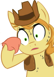 Size: 225x323 | Tagged: artist needed, source needed, safe, braeburn, reaction image, solo, sweat, sweating towel guy