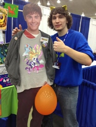 Size: 720x960 | Tagged: safe, human, balloon, booth, bronycon, cosplay, irl, irl human, photo, wondercolts, zack efron