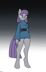 Size: 1307x2032 | Tagged: safe, artist:mofetafrombrooklyn, maud pie, anthro, earth pony, clothes, female, gray coat, solo