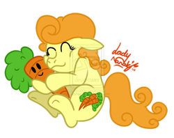 Size: 1004x795 | Tagged: safe, artist:ladynanaki, carrot top, golden harvest, carrot, happy, hug, plushie, solo