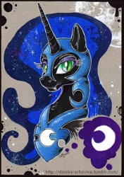 Size: 590x836 | Tagged: safe, artist:donika-schovina, nightmare moon, bust, cutie mark, portrait, solo, traditional art