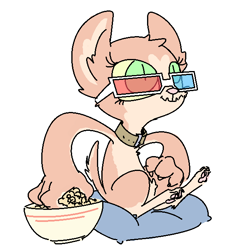 Size: 589x623 | Tagged: safe, artist:nobody, oc, oc only, oc:kibble, diamond dog, 3d glasses, collar, cute, diamond puppy, food, popcorn