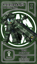 Size: 800x1399 | Tagged: safe, artist:vavacung, oc, oc only, oc:prototype aegis, armor, pactio card, tank (vehicle), tank pony