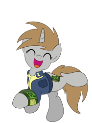 Size: 774x1032 | Tagged: safe, artist:drawponies, oc, oc only, oc:littlepip, pony, unicorn, fallout equestria, clothes, cute, eyes closed, fanfic, fanfic art, female, glee, happy, hooves, horn, joyful, mare, open mouth, pipbuck, simple background, solo, transparent background, vault suit