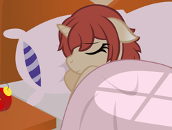 Size: 640x480 | Tagged: safe, artist:aha-mccoy, oc, oc only, oc:corel, pony, unicorn, bed, eyes closed, female, floppy ears, mare, sleeping, solo