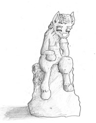 Size: 791x1010 | Tagged: safe, artist:php64, grayscale, monochrome, ponified, solo, statue, the thinker, traditional art