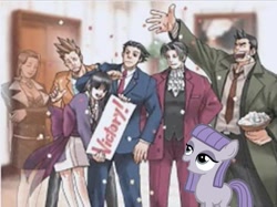 Size: 715x535 | Tagged: safe, maud pie, ghost, pinkie pride, ace attorney, dick gumshoe, exploitable meme, larry butz, maya fey, meme, mia fey, miles edgeworth, phoenix wright, the ghost of obsidian pie