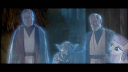 Size: 586x330 | Tagged: safe, edit, maud pie, ghost, pinkie pride, anakin skywalker, exploitable meme, force ghost, heartwarming, meme, obi wan kenobi, return of the jedi, reunion, star wars, the ghost of obsidian pie, war heroes, yoda