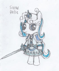 Size: 600x722 | Tagged: safe, artist:swordmaster200, oc, oc only, pony, unicorn, clothes, dress, filly, magic, princess, rapier, snow, solo