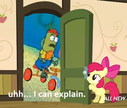 Size: 424x362 | Tagged: safe, apple bloom, somepony to watch over me, 1000 hours in ms paint, apple closet, exploitable meme, meme, ms paint, prehibernation week, spongebob squarepants, uhh i can explain